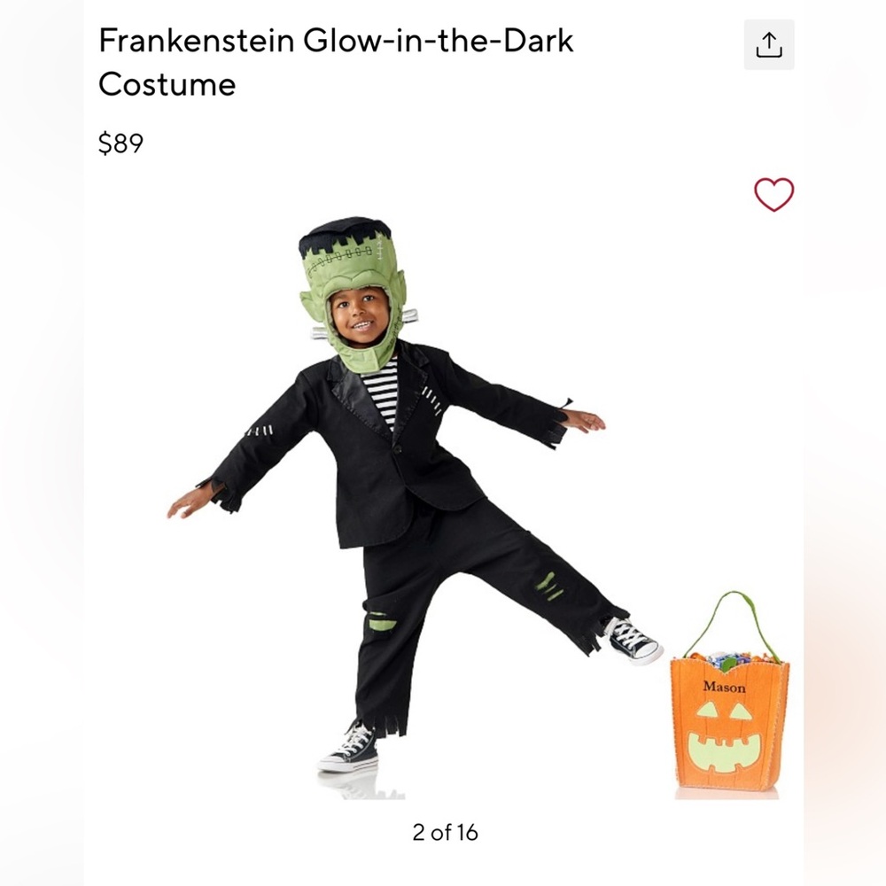 NWT Pottery Barn Kids Size 4-6 Frankenstein Glow-in-the-Dark Costume